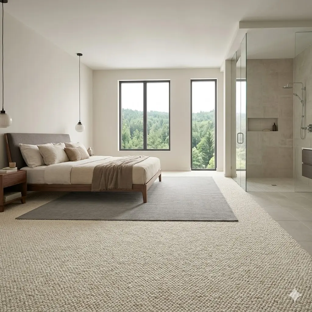 Plush Cream Bedroom Suite with Layered Rugs